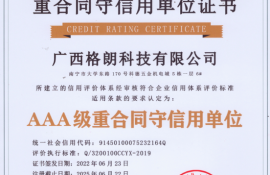 广西格朗科技有限公司荣获重合同守信用证书